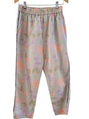 Raquel Allegra Pastel Silk Blend Floral Easy Pants size M Lagenlook Boho Resort